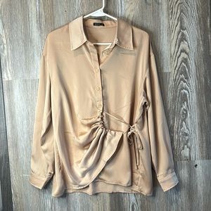MOTF tan satin blouse with C tie- M